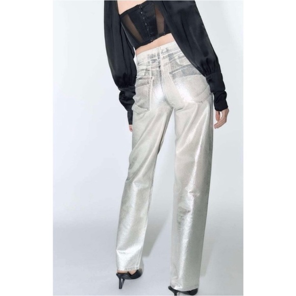 NWT Zara The Boy Boy Fit In Silver Jeans Metallic Blogger Favorite Sz 6 - Picture 3 of 16